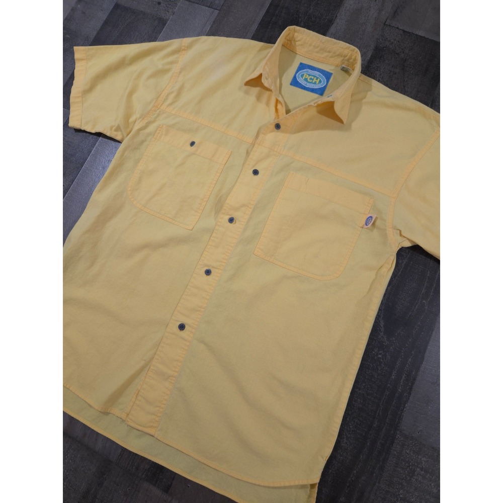 Vintage 90s PCH Pacific Coast Highway Men's M Yellow Cotton Surf Shirt Utility